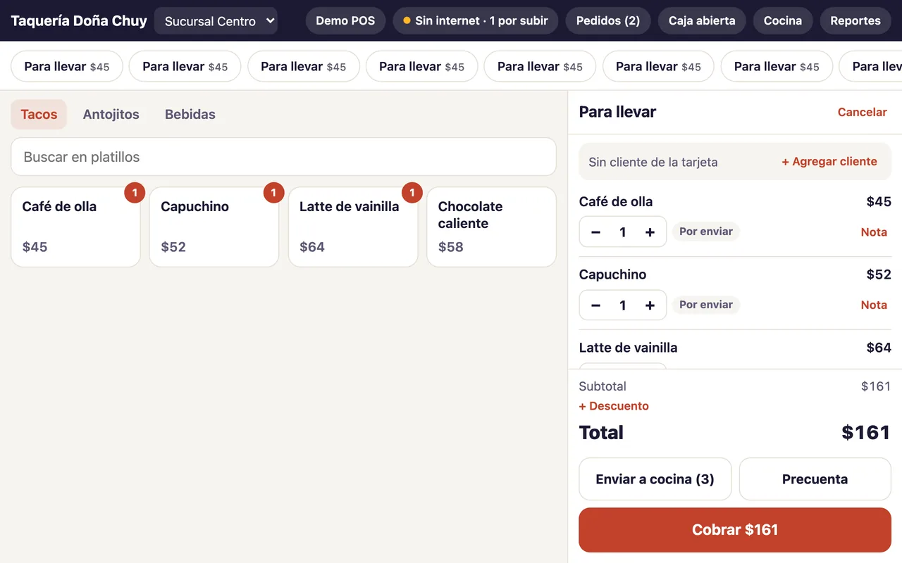 La caja con el aviso «Sin internet · 1 por subir» y una cuenta abierta